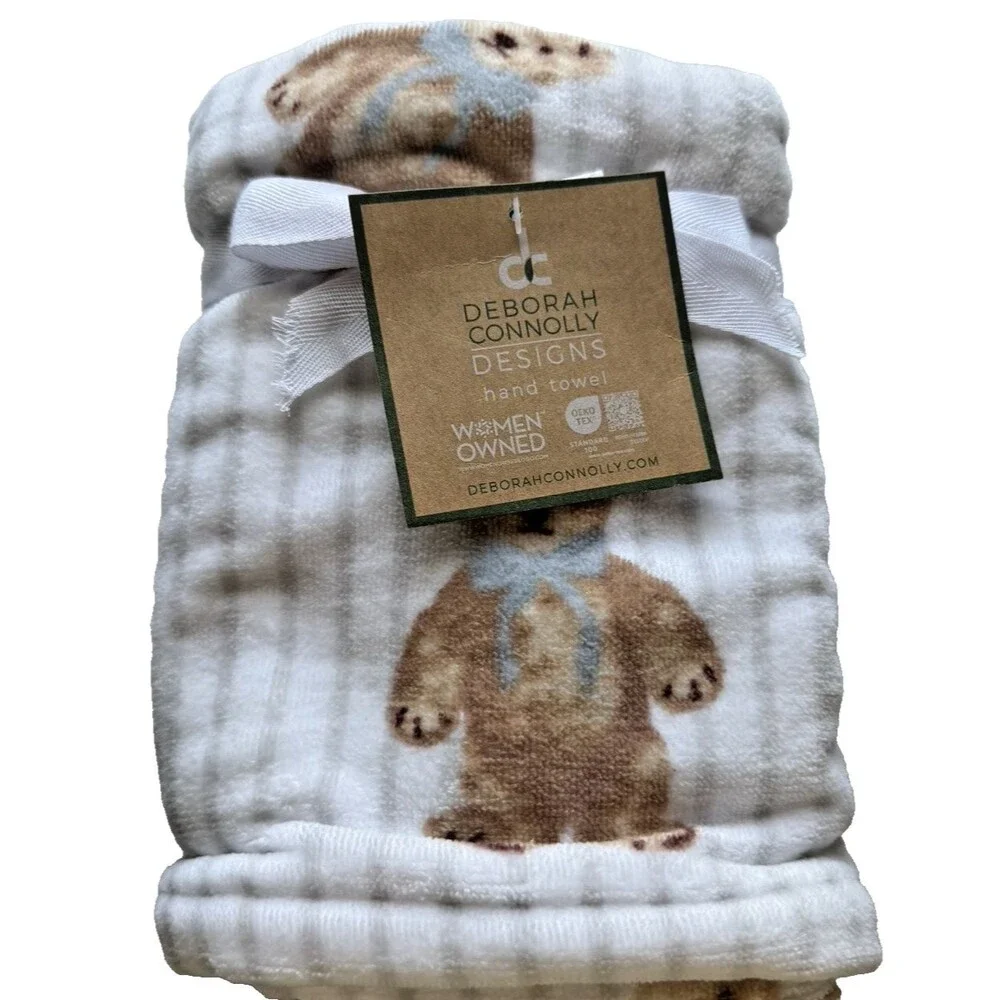 Deborah Connolly Teddy Bear Hand Towels Set of 2 Striped Soft Plush Bath Baby